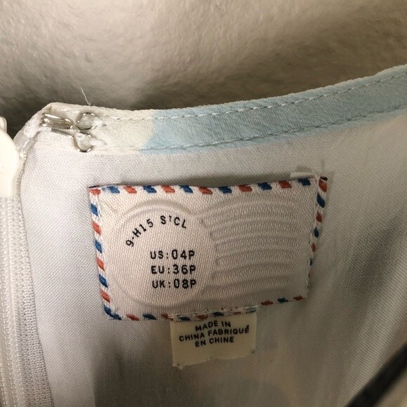 Anthropologie Postmark Pamela Silk Floral Dress Babydoll Blue Brown 4 Petite - Picture 4 of 10